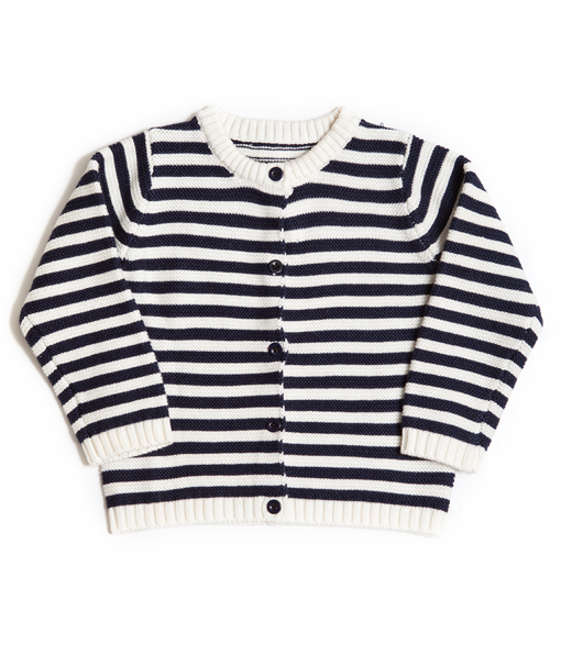 Marineblå/hvit stripet genser